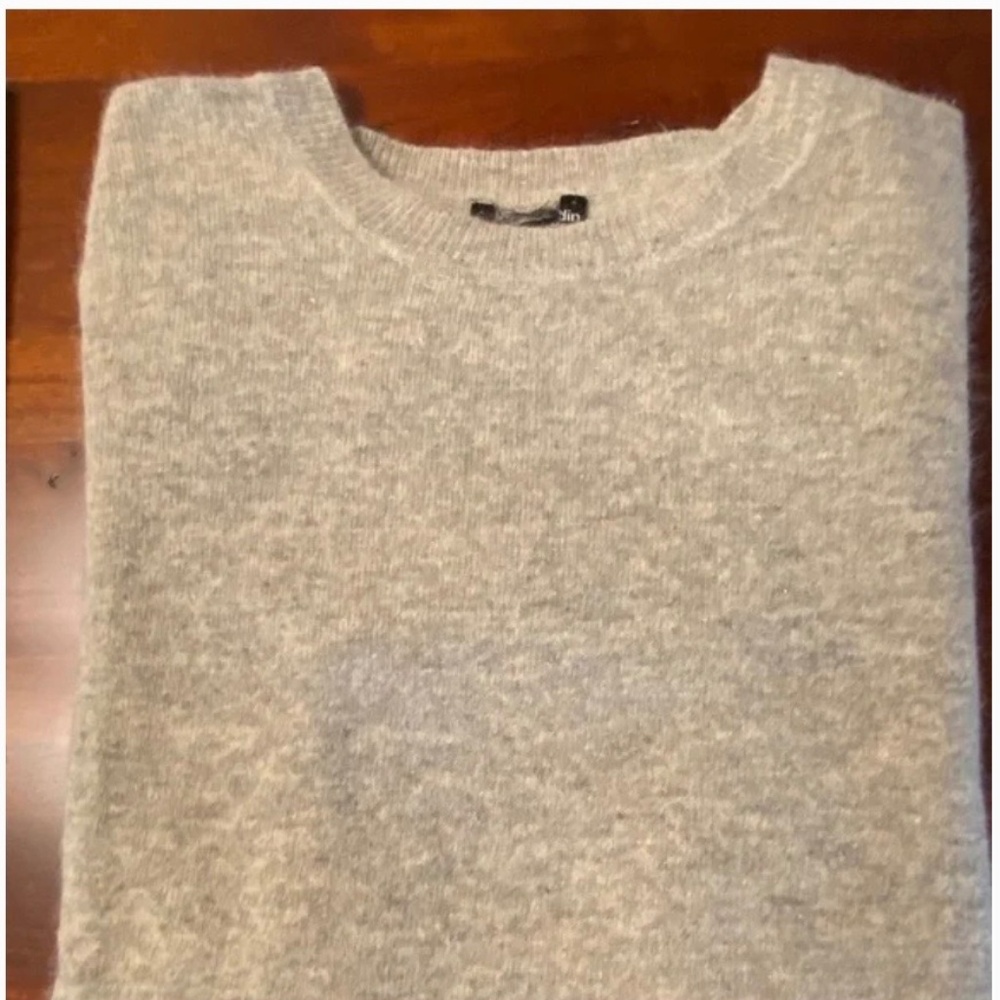 Crew Neck Heather Taupe Lambswool Preppy SS Sweater; Lambswool; Medium; Vintage